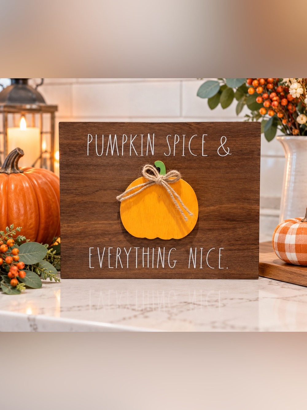 New Rae Dunn ‘PUMPKIN SPICE & EVERYTHING NICE’ 10x8 Wood Sign Decoration
